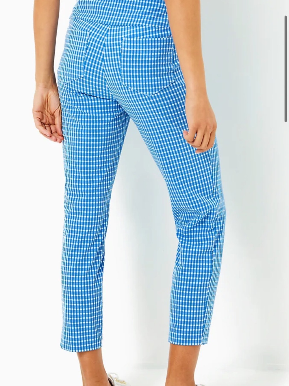 Lilly Pulitzer Luxletic 25" Corso Crop Pants Morelle Blue Gingham, Size 4 - Picture 4 of 16